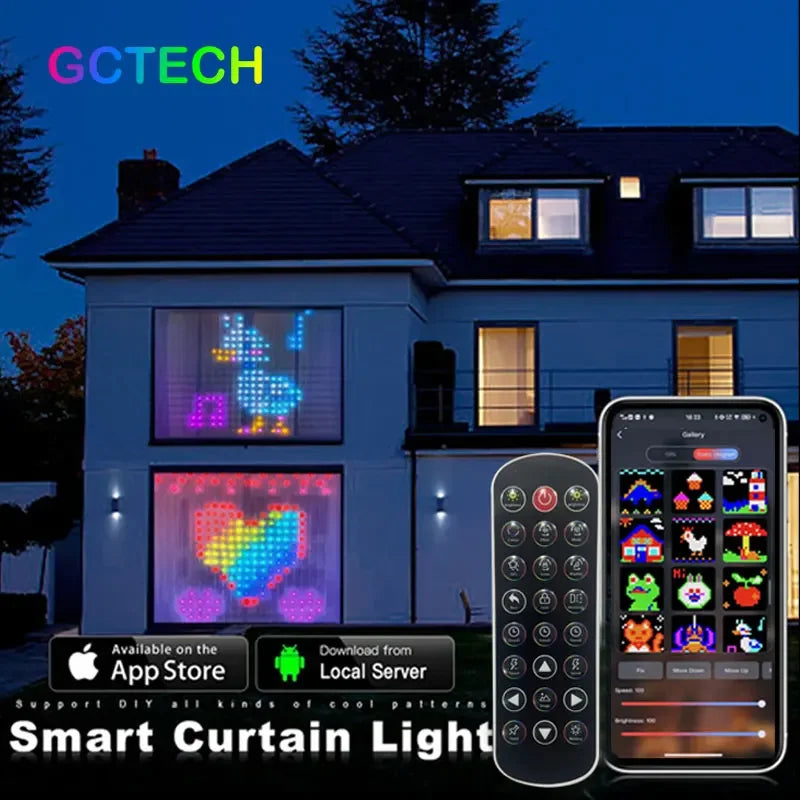 400Leds Smart Curtain Lights Bluetooth App LED String RGB Fairy Lights DIY Music Change Display for Window Bedroom Decoration