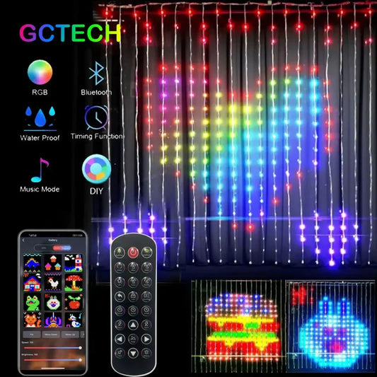 400Leds Smart Curtain Lights Bluetooth App LED String RGB Fairy Lights DIY Music Change Display for Window Bedroom Decoration
